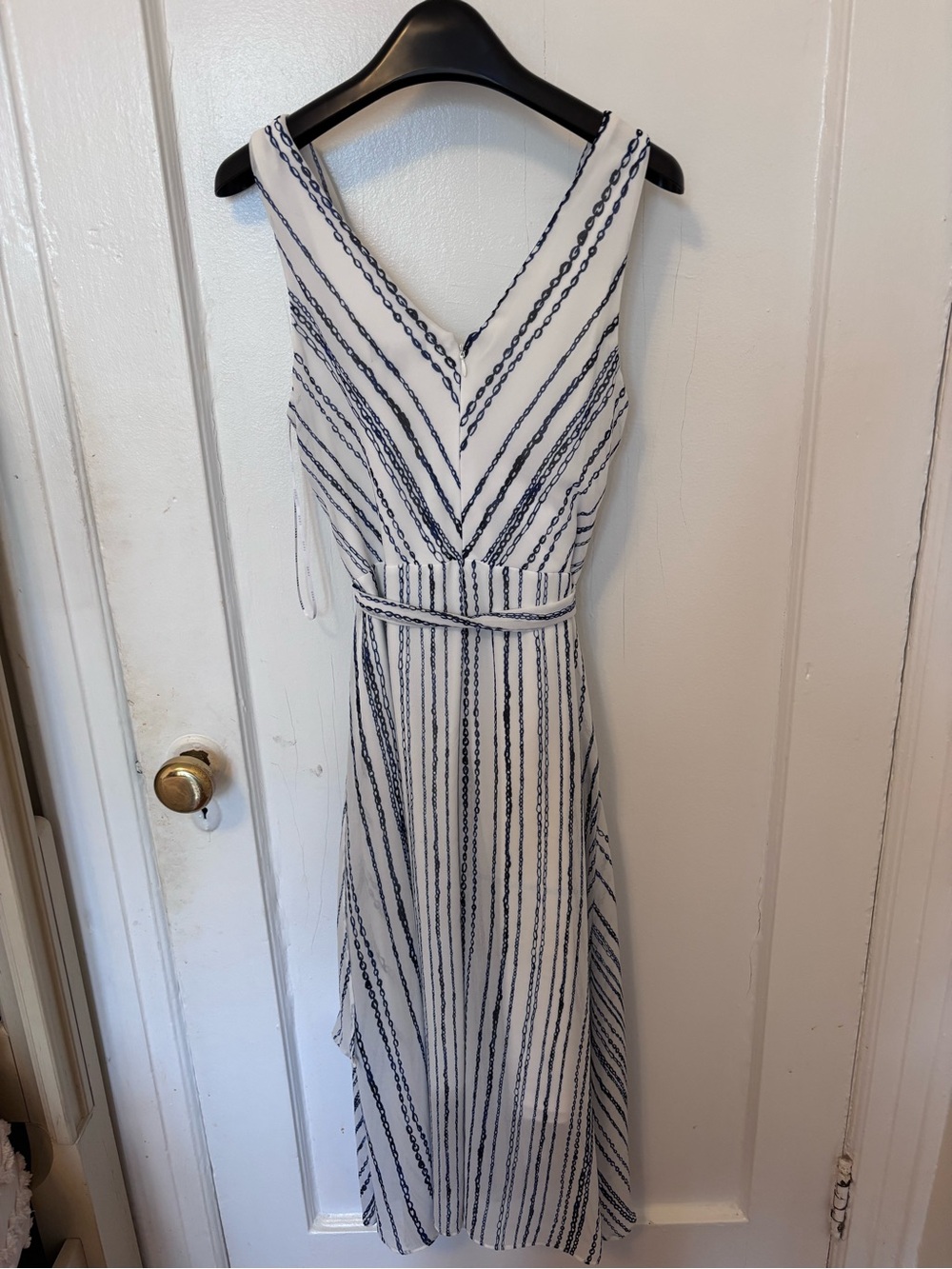 DKNY White Midi Dress with Navy Stripe Detail